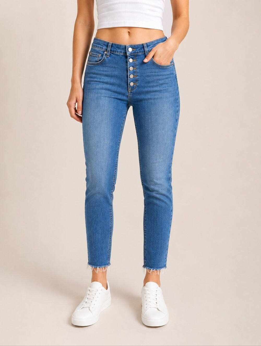Free People Reagan Button Fly Skinny Ankle Jeans Blue Womens 31 Minimilist